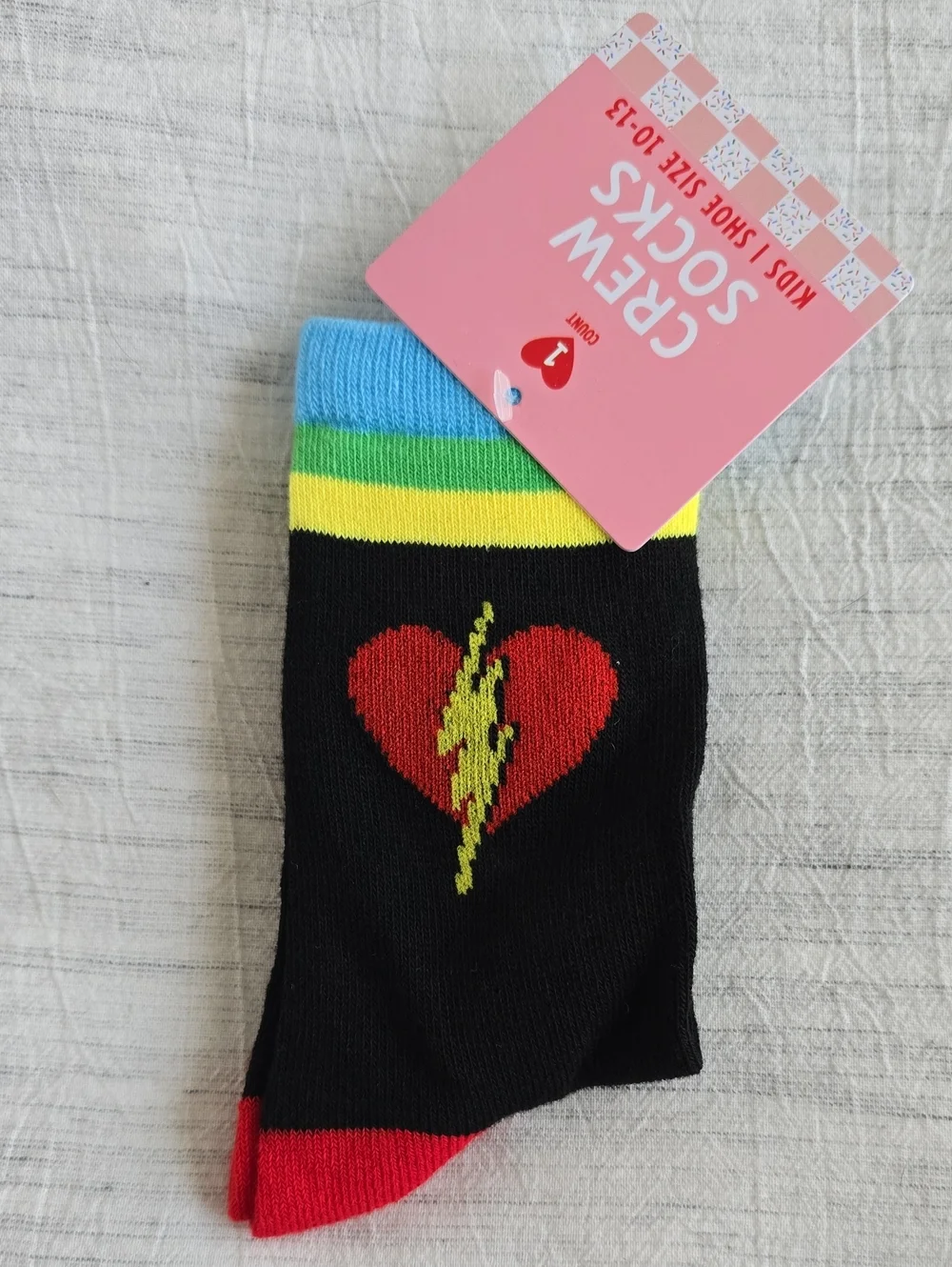 4-Pack Cute Patterned Kids Crew Socks - Hearts, Cupcakes, Lightning Heart, Dinos